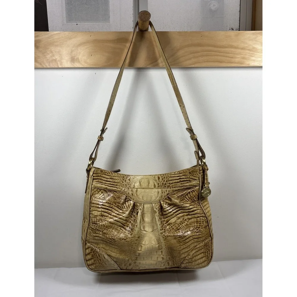 VTG Brahmin Sunburst Melbourne Croc Embossed Leather‎ Shoulder Hobo HandBag Y2K